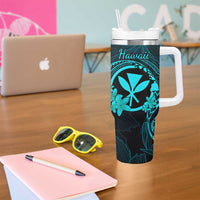 Hawaii Tumbler With Handle Fish Hook Tattoo Mix Polynesian Plumeria Turquoise Version LT14 - Polynesian Pride