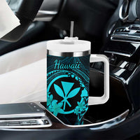 Hawaii Tumbler With Handle Fish Hook Tattoo Mix Polynesian Plumeria Turquoise Version LT14 - Polynesian Pride