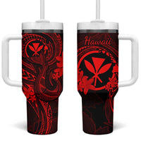 Hawaii Tumbler With Handle Fish Hook Tattoo Mix Polynesian Plumeria Red Version LT14 One Size: 40 oz Red - Polynesian Pride