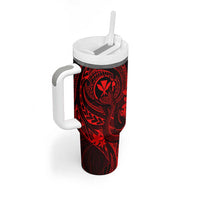 Hawaii Tumbler With Handle Fish Hook Tattoo Mix Polynesian Plumeria Red Version LT14 - Polynesian Pride