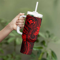 Hawaii Tumbler With Handle Fish Hook Tattoo Mix Polynesian Plumeria Red Version LT14 - Polynesian Pride