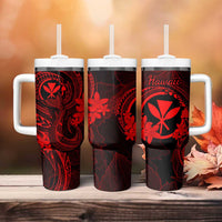 Hawaii Tumbler With Handle Fish Hook Tattoo Mix Polynesian Plumeria Red Version LT14 - Polynesian Pride