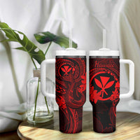 Hawaii Tumbler With Handle Fish Hook Tattoo Mix Polynesian Plumeria Red Version LT14 - Polynesian Pride