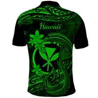 Hawaii Polo Shirt Fish Hook Tattoo Mix Polynesian Plumeria Green Version LT14 - Polynesian Pride
