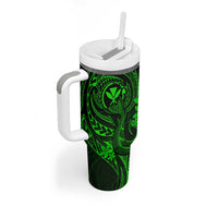 Hawaii Tumbler With Handle Fish Hook Tattoo Mix Polynesian Plumeria Green Version LT14 - Polynesian Pride