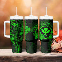 Hawaii Tumbler With Handle Fish Hook Tattoo Mix Polynesian Plumeria Green Version LT14 - Polynesian Pride