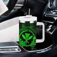 Hawaii Tumbler With Handle Fish Hook Tattoo Mix Polynesian Plumeria Green Version LT14 - Polynesian Pride