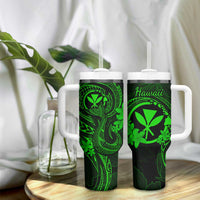 Hawaii Tumbler With Handle Fish Hook Tattoo Mix Polynesian Plumeria Green Version LT14 - Polynesian Pride