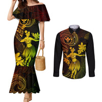Hawaii Couples Matching Mermaid Dress and Long Sleeve Button Shirts Hula Girl Mix Polynesian Plumeria Reggae Version LT14 Reggae - Polynesian Pride
