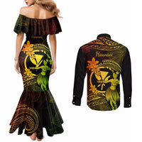 Hawaii Couples Matching Mermaid Dress and Long Sleeve Button Shirts Hula Girl Mix Polynesian Plumeria Reggae Version LT14 - Polynesian Pride