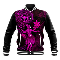 Hawaii Baseball Jacket Hula Girl Mix Polynesian Plumeria Pink Version LT14 Unisex Pink - Polynesian Pride