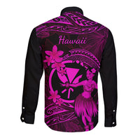 Hawaii Long Sleeve Button Shirt Hula Girl Mix Polynesian Plumeria Pink Version LT14 - Polynesian Pride