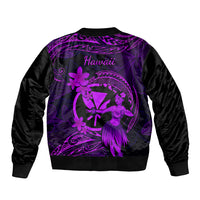 Hawaii Sleeve Zip Bomber Jacket Hula Girl Mix Polynesian Plumeria Purple Version LT14 - Polynesian Pride