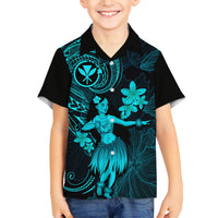 Hawaii Family Matching Off Shoulder Maxi Dress and Hawaiian Shirt Hula Girl Mix Polynesian Plumeria Turquoise Version LT14 Son's Shirt Turquoise - Polynesian Pride
