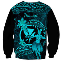 Hawaii Sweatshirt Hula Girl Mix Polynesian Plumeria Turquoise Version LT14 - Polynesian Pride