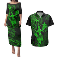 Hawaii Couples Matching Puletasi Dress and Hawaiian Shirt Hula Girl Mix Polynesian Plumeria Green Version LT14 Green - Polynesian Pride