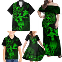 Hawaii Family Matching Off Shoulder Maxi Dress and Hawaiian Shirt Hula Girl Mix Polynesian Plumeria Green Version LT14 - Polynesian Pride