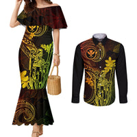 Hawaii Couples Matching Mermaid Dress and Long Sleeve Button Shirts King Kamehameha Mix Polynesian Plumeria Reggae Version LT14 Reggae - Polynesian Pride