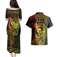 Hawaii Couples Matching Puletasi Dress and Hawaiian Shirt King Kamehameha Mix Polynesian Plumeria Reggae Version LT14 - Polynesian Pride