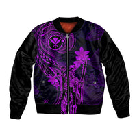 Hawaii Bomber Jacket King Kamehameha Mix Polynesian Plumeria Purple Version LT14 Unisex Purple - Polynesian Pride