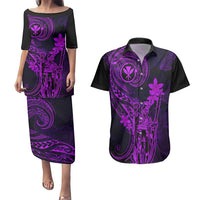 Hawaii Couples Matching Puletasi Dress and Hawaiian Shirt King Kamehameha Mix Polynesian Plumeria Purple Version LT14 Purple - Polynesian Pride