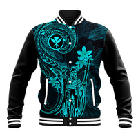 Hawaii Baseball Jacket King Kamehameha Mix Polynesian Plumeria Turquoise Version LT14 Unisex Turquoise - Polynesian Pride