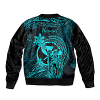 Hawaii Bomber Jacket King Kamehameha Mix Polynesian Plumeria Turquoise Version LT14 - Polynesian Pride