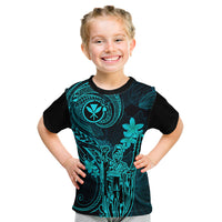 Hawaii Kid T Shirt King Kamehameha Mix Polynesian Plumeria Turquoise Version LT14 Turquoise - Polynesian Pride