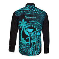 Hawaii Long Sleeve Button Shirt King Kamehameha Mix Polynesian Plumeria Turquoise Version LT14 - Polynesian Pride