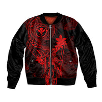 Hawaii Bomber Jacket King Kamehameha Mix Polynesian Plumeria Red Version LT14 Unisex Red - Polynesian Pride