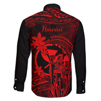 Hawaii Family Matching Off Shoulder Long Sleeve Dress and Hawaiian Shirt King Kamehameha Mix Polynesian Plumeria Red Version LT14 - Polynesian Pride