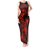Hawaii Tank Maxi Dress King Kamehameha Mix Polynesian Plumeria Red Version LT14 Women Red - Polynesian Pride