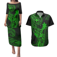 Hawaii Couples Matching Puletasi Dress and Hawaiian Shirt King Kamehameha Mix Polynesian Plumeria Green Version LT14 Green - Polynesian Pride