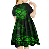 Hawaii Kid Short Sleeve Dress King Kamehameha Mix Polynesian Plumeria Green Version LT14 - Polynesian Pride