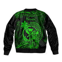 Hawaii Sleeve Zip Bomber Jacket King Kamehameha Mix Polynesian Plumeria Green Version LT14 - Polynesian Pride