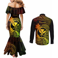 Hawaii Couples Matching Mermaid Dress and Long Sleeve Button Shirts Pineapple Mix Polynesian Plumeria Reggae Version LT14 - Polynesian Pride