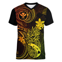 Hawaii Women V Neck T Shirt Pineapple Mix Polynesian Plumeria Reggae Version LT14 Female Reggae - Polynesian Pride