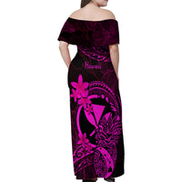 Hawaii Family Matching Off Shoulder Maxi Dress and Hawaiian Shirt Pineapple Mix Polynesian Plumeria Pink Version LT14 - Polynesian Pride