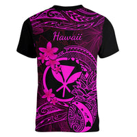 Hawaii Women V Neck T Shirt Pineapple Mix Polynesian Plumeria Pink Version LT14 - Polynesian Pride