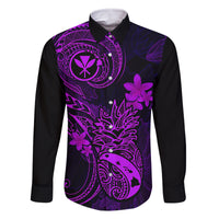Hawaii Family Matching Off Shoulder Maxi Dress and Hawaiian Shirt Pineapple Mix Polynesian Plumeria Purple Version LT14 Dad's Shirt - Long Sleeve Purple - Polynesian Pride