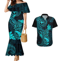 Hawaii Couples Matching Mermaid Dress and Hawaiian Shirt Pineapple Mix Polynesian Plumeria Turquoise Version LT14 Turquoise - Polynesian Pride