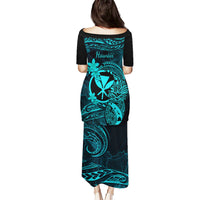 Hawaii Family Matching Puletasi Dress and Hawaiian Shirt Pineapple Mix Polynesian Plumeria Turquoise Version LT14 - Polynesian Pride