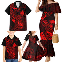 Hawaii Family Matching Mermaid Dress and Hawaiian Shirt Pineapple Mix Polynesian Plumeria Red Version LT14 - Polynesian Pride