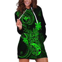 Hawaii Hoodie Dress Pineapple Mix Polynesian Plumeria Green Version LT14 Green - Polynesian Pride