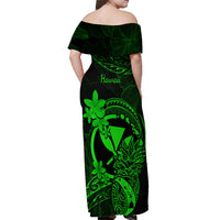 Hawaii Off Shoulder Maxi Dress Pineapple Mix Polynesian Plumeria Green Version LT14 - Polynesian Pride