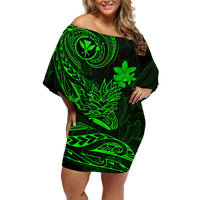 Hawaii Off Shoulder Short Dress Pineapple Mix Polynesian Plumeria Green Version LT14 Women Green - Polynesian Pride