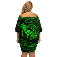Hawaii Off Shoulder Short Dress Pineapple Mix Polynesian Plumeria Green Version LT14 - Polynesian Pride