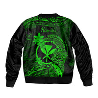 Hawaii Sleeve Zip Bomber Jacket Pineapple Mix Polynesian Plumeria Green Version LT14 - Polynesian Pride