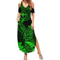 Hawaii Summer Maxi Dress Pineapple Mix Polynesian Plumeria Green Version LT14 Women Green - Polynesian Pride