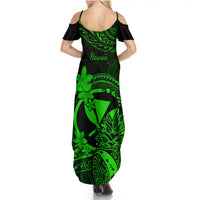 Hawaii Summer Maxi Dress Pineapple Mix Polynesian Plumeria Green Version LT14 - Polynesian Pride